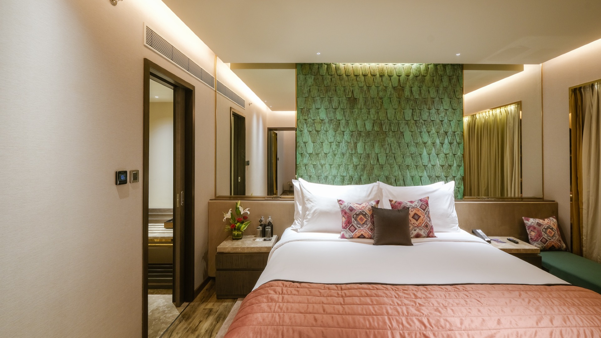 Interior of emerald suite with double bed at The park hotel Indore