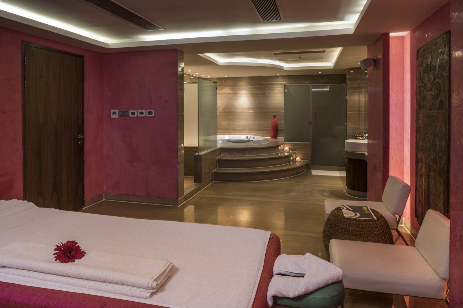 Interior of luxury aura spa room with bathtub at The park hotel kolkata