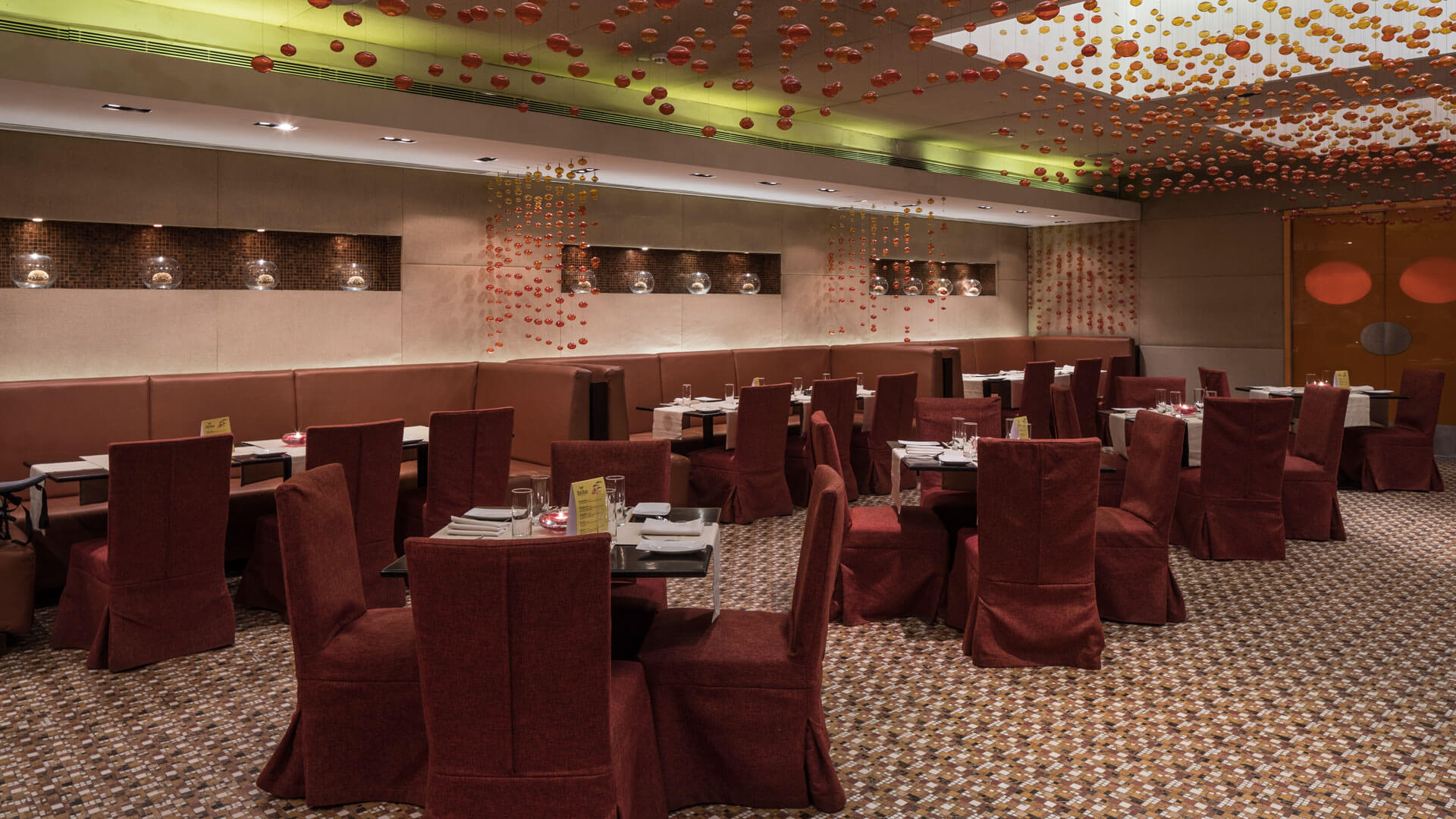 Dining area set up in Saffron Restaurant at The Park Hotel Kolkata