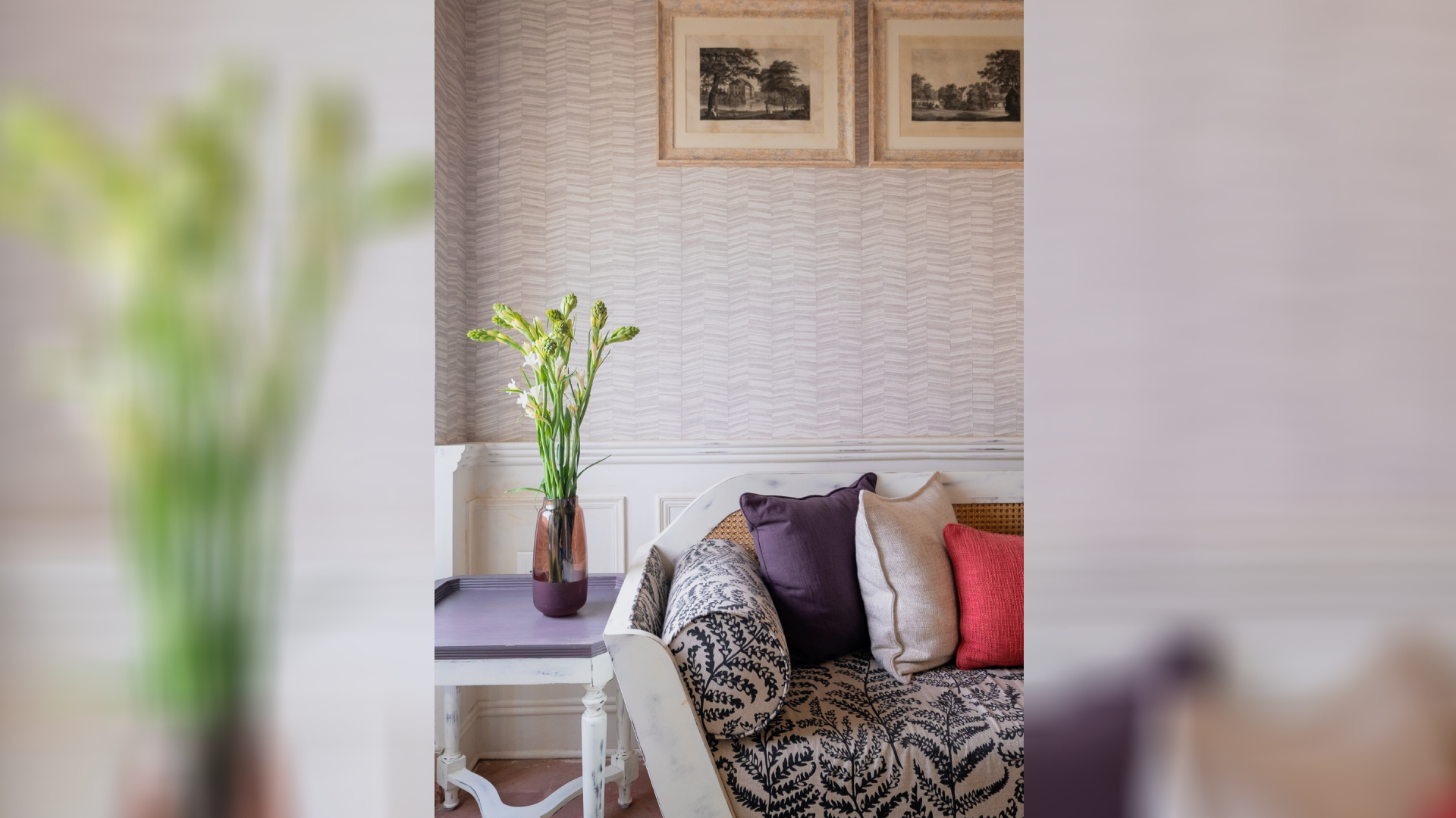 Closeup of Sofa Set with Flower Vase in Hooghly Suite at The Denmark